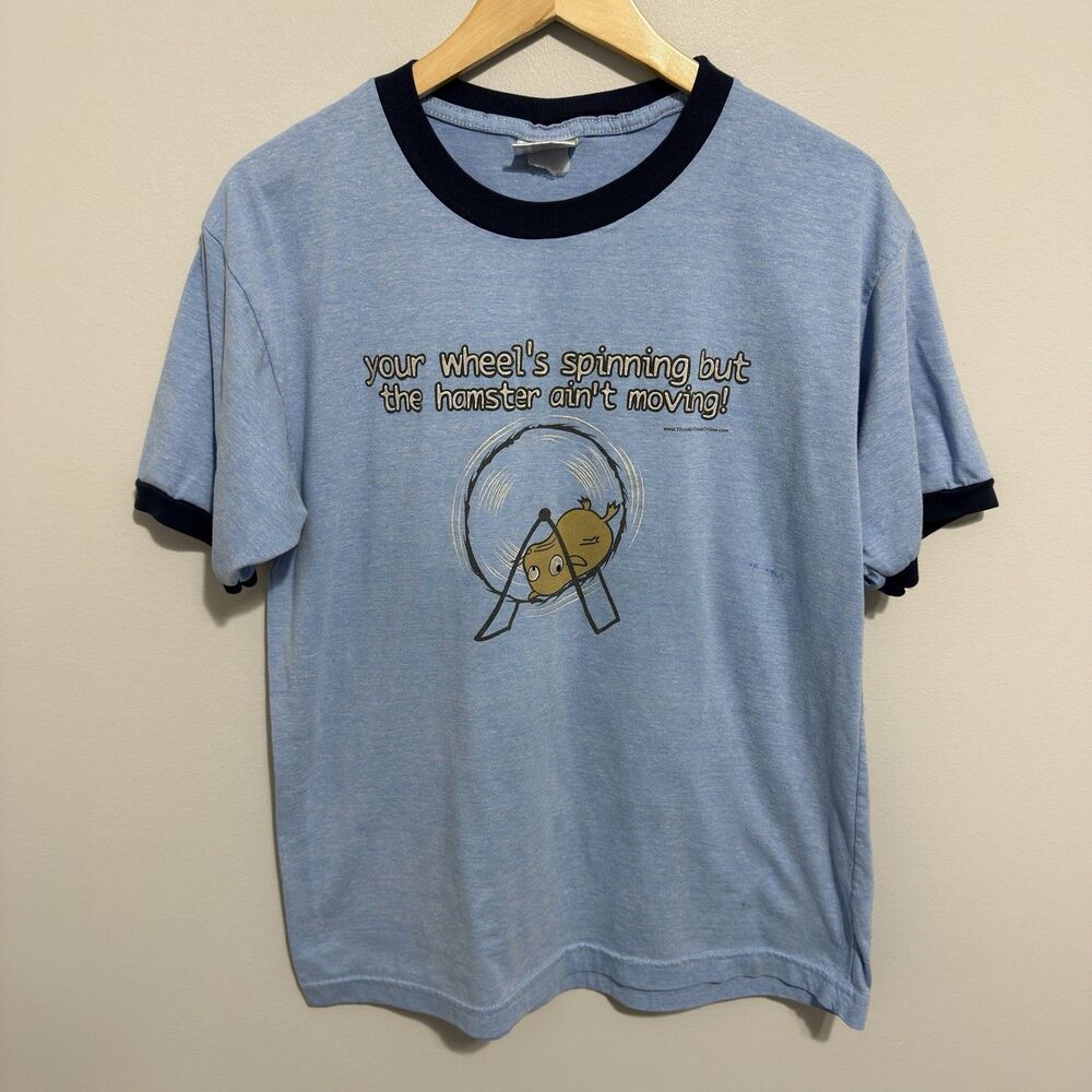 Vintage 90's Wheels Spinning Hamster Ain’t Moving Cartoon Funny Tee Shirt Large